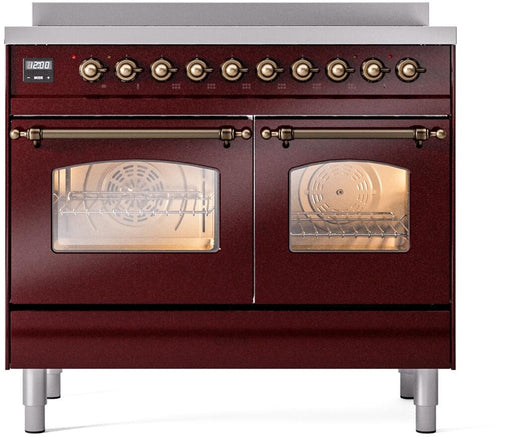 ILVE Nostalgie II 40" Electric Range, Burgundy, Bronze Trim ILVE UPDI406NMPBUB ILVE