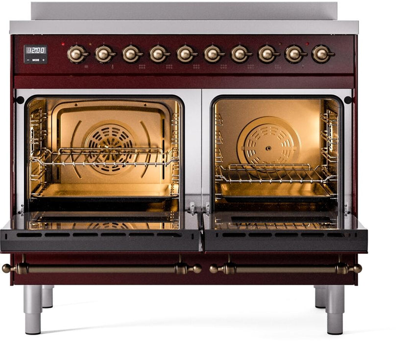 ILVE Nostalgie II 40" Electric Range, Burgundy, Bronze Trim ILVE UPDI406NMPBUB ILVE