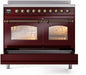 ILVE Nostalgie II 40" Electric Range, Burgundy, Bronze Trim ILVE UPDI406NMPBUB ILVE