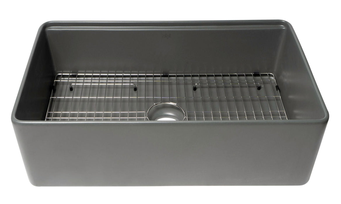 ALFI Brand 33" Smooth Apron Workstation Step Rim Fireclay Farm Sink  ABFS3320S