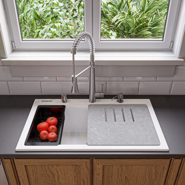 ALFI brand  34" Granite Composite Workstation Step Rim Sink, Accessories AB3418SBDI