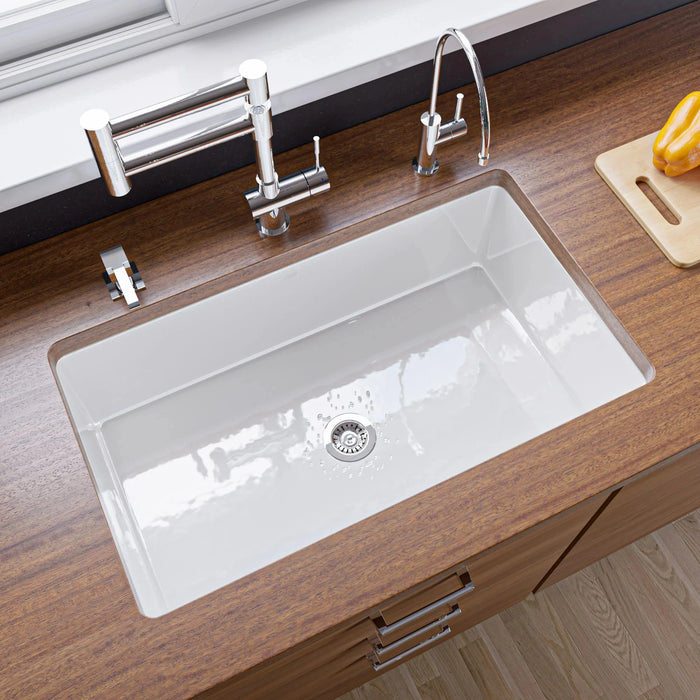 ALFI brand 32" Single Bowl Fireclay Undermount Kitchen Sink /w Grid ABF3219SUD