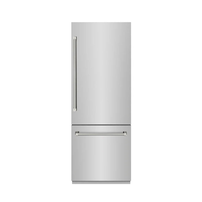 ZLINE Autograph Edition 30" Built-In Bottom Freezer Refrigerator, Water Dispenser, Ice Maker, Stainless Steel, Graphite Gray Interior,Helix Handles GRBIVZ-30430KCB