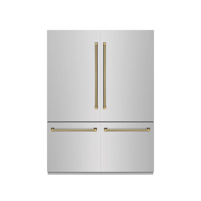 ZLINE Autograph Edition 60" French Door Built-In Bottom Freezer Refrigerator, Water Dispenser, Ice Maker, Stainless Steel, Graphite Gray Interior, Helix Handles GRBIVZ-30460KCB