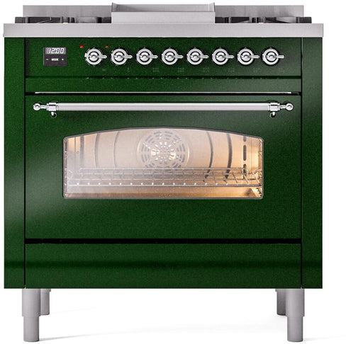 ILVE Nostalgie II 36" Dual Fuel Liquid Propane Range, Emerald Green, Chrome Trim UP36FNMPEGCLP ILVE