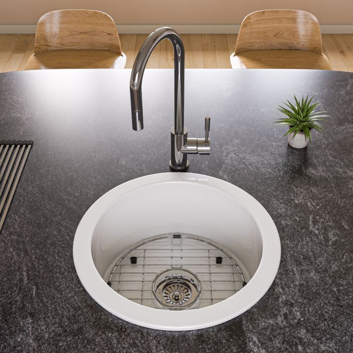 ALFI brand Round 18" Undermount / Drop In Fireclay Prep Sink ABF1818R