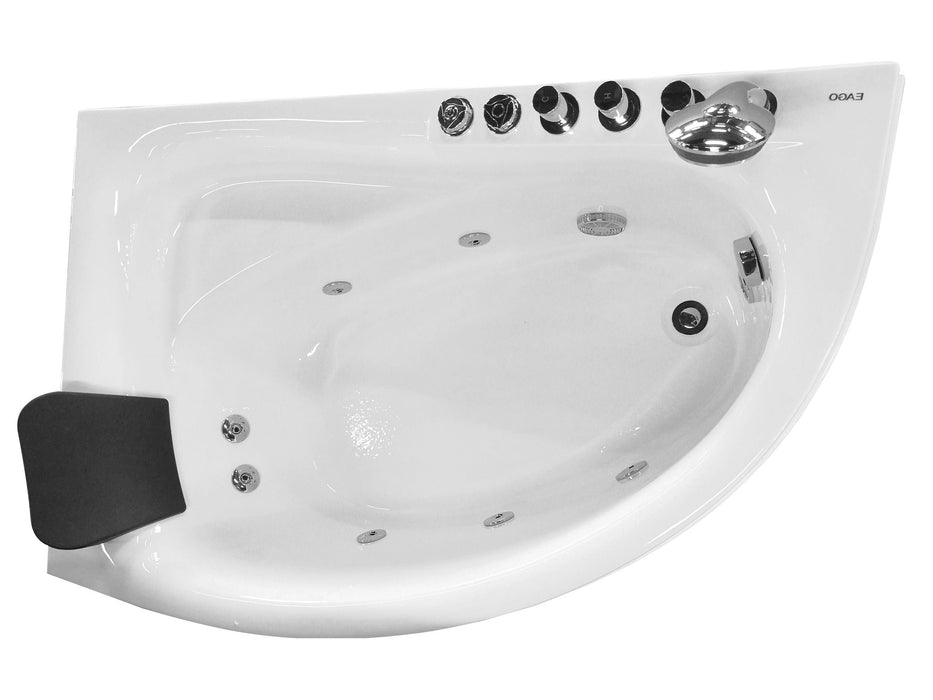 EAGO  59" Single Person Corner White Acrylic Whirlpool Bath Tub AM161-L