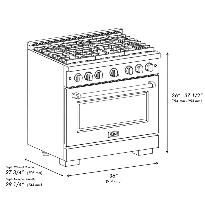 ZLINE 36" Paramount Gas Range DuoPro™ Cooktop, Convection Gas Oven PSGRSZ-WM-36-MB