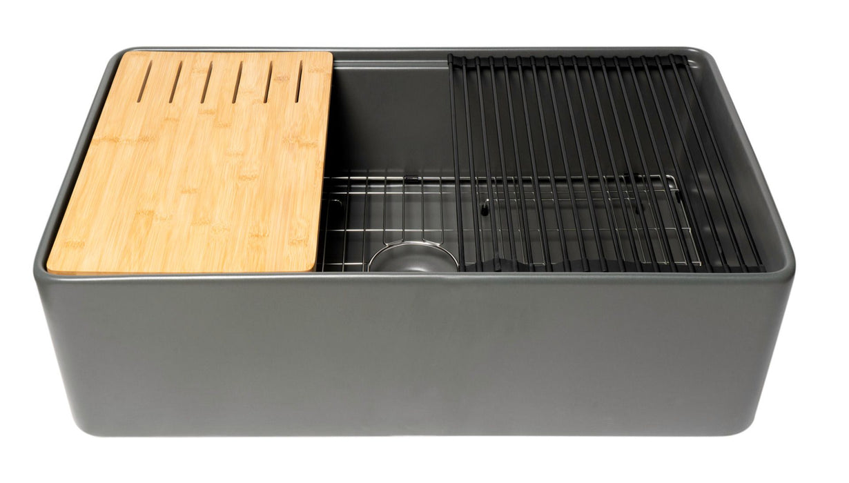 ALFI Brand 33" Smooth Apron Workstation Step Rim Fireclay Farm Sink  ABFS3320S
