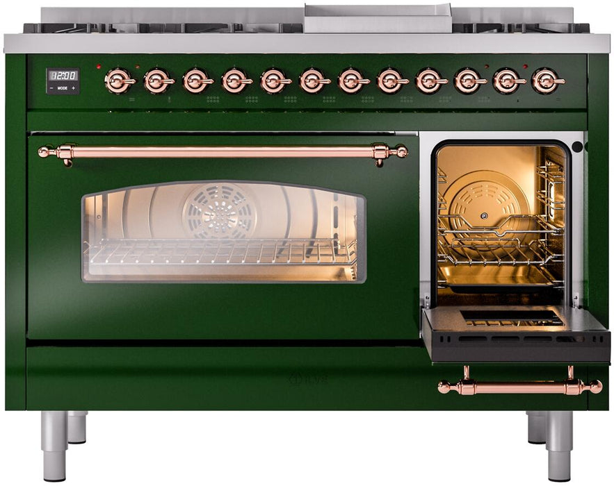 ILVE Nostalgie II 48" Dual Fuel Liquid Propane Range, Emerald Green, Copper Trim UP48FNMPEGPLP ILVE