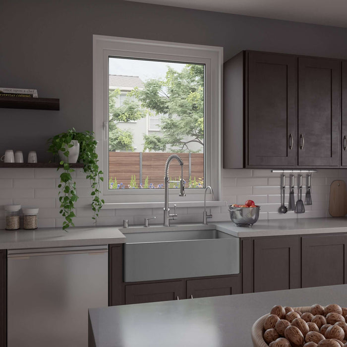 ALFI brand Smooth Apron 33" Single Bowl Fireclay Farm Sink ABF3318S