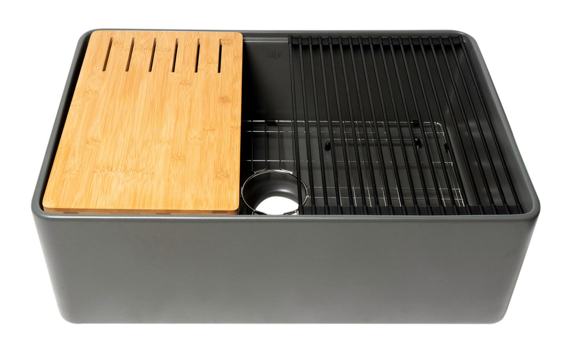 ALFI Brand 30" Smooth Apron Workstation Step Rim Fireclay Farm Sink ABFS3020