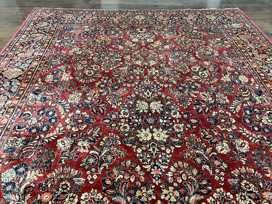 1920s Persian Sarouk Rug 9x12, Red Persian Carpet, High Quality Persian Rug, Allover Floral Pattern, Antique Oriental Rug, Wool Handmade Room Sized