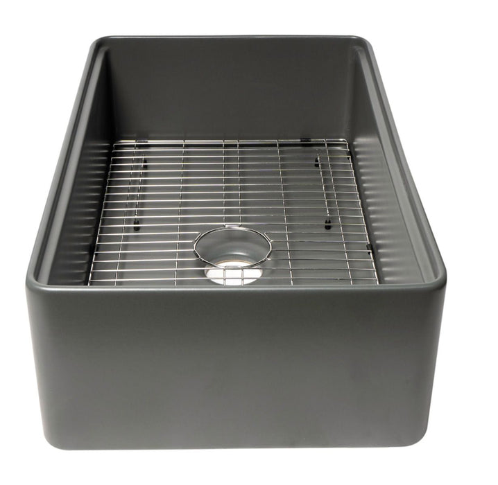 ALFI Brand 33" Smooth Apron Workstation Step Rim Fireclay Farm Sink  ABFS3320S