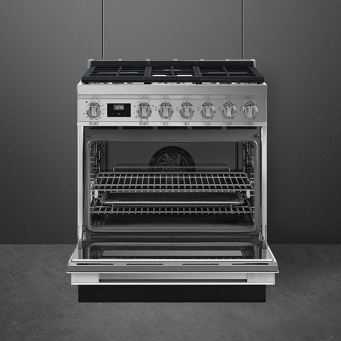 Smeg Portofino Series 30 Inch Freestanding Dual Fuel Range CPF30UGMX SMEG