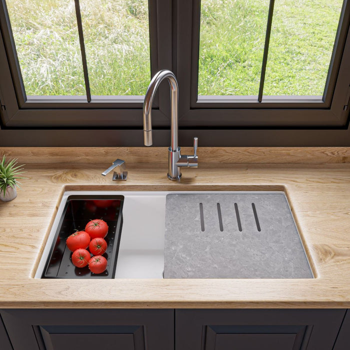 ALFI brand 34" Granite Composite Workstation Step Rim Sink, Accessories AB3418SBUM