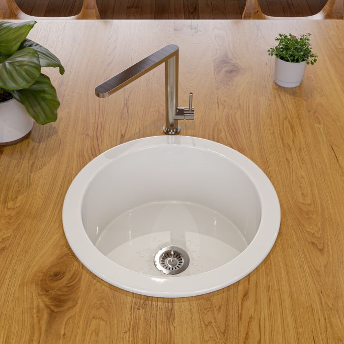 ALFI brand Round 18" Undermount / Drop In Fireclay Prep Sink ABF1818R