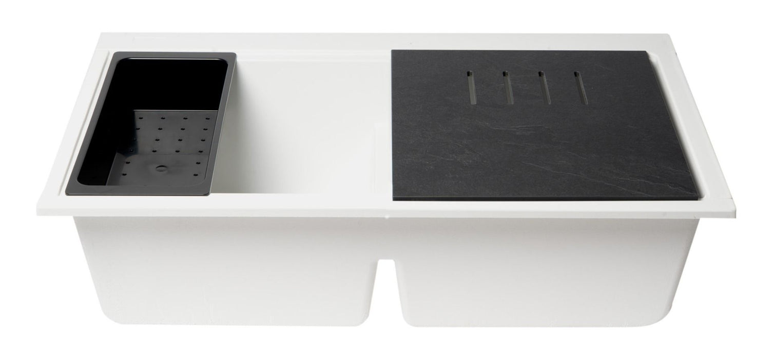 ALFI brand 33" Workstation Step Rim Double Bowl Sink, Accessories AB3418DBUM