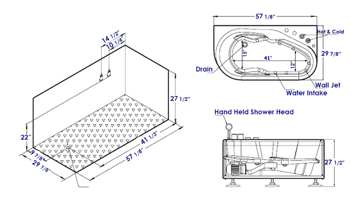 EAGO 57'' White Acrylic Jetted Whirlpool Bathtub, Fixtures AM175-L