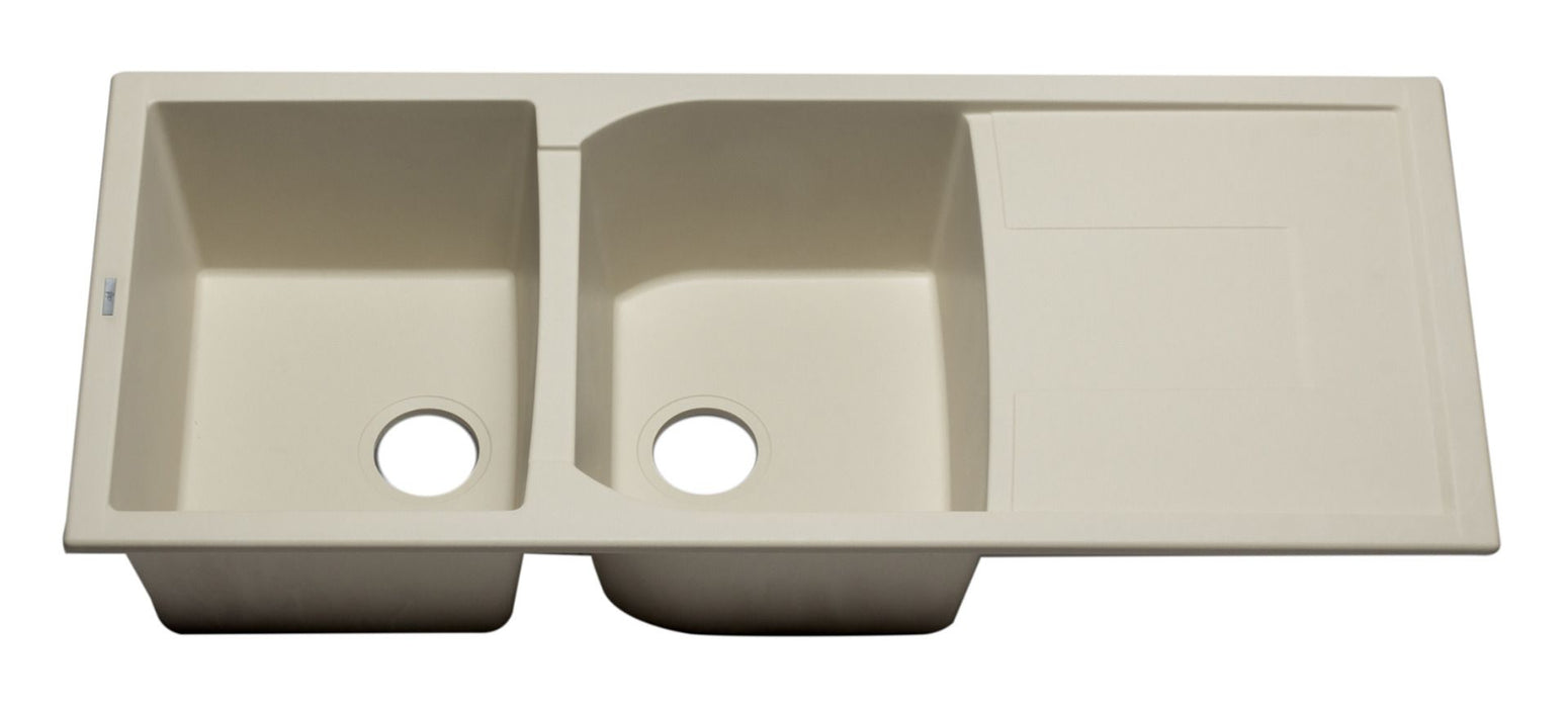 ALFI brand 46" Double Bowl Granite Composite Kitchen Sink, Drainboard AB4620DI