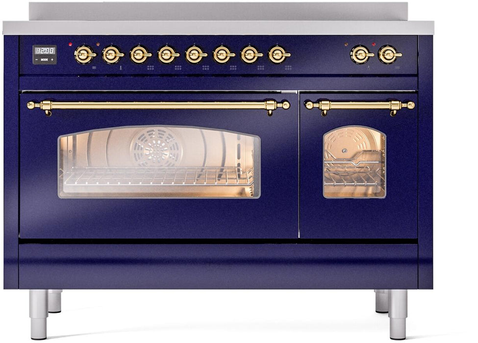 ILVE Nostalgie II 48" Electric Range, Blue, Brass Trim UPI486NMPMBG ILVE