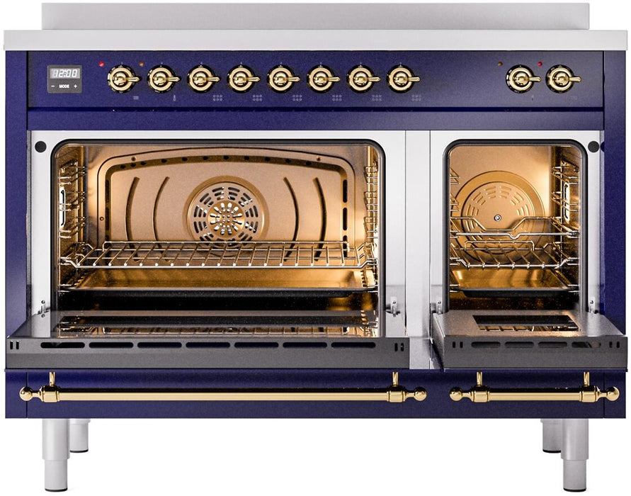 ILVE Nostalgie II 48" Electric Range, Blue, Brass Trim UPI486NMPMBG ILVE