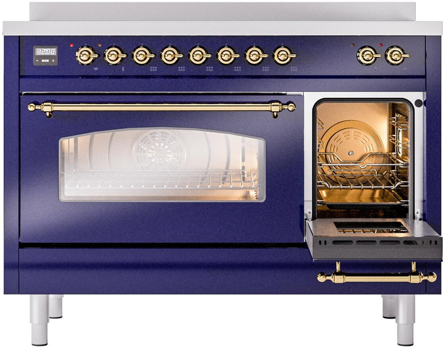 ILVE Nostalgie II 48" Electric Range, Blue, Brass Trim UPI486NMPMBG ILVE