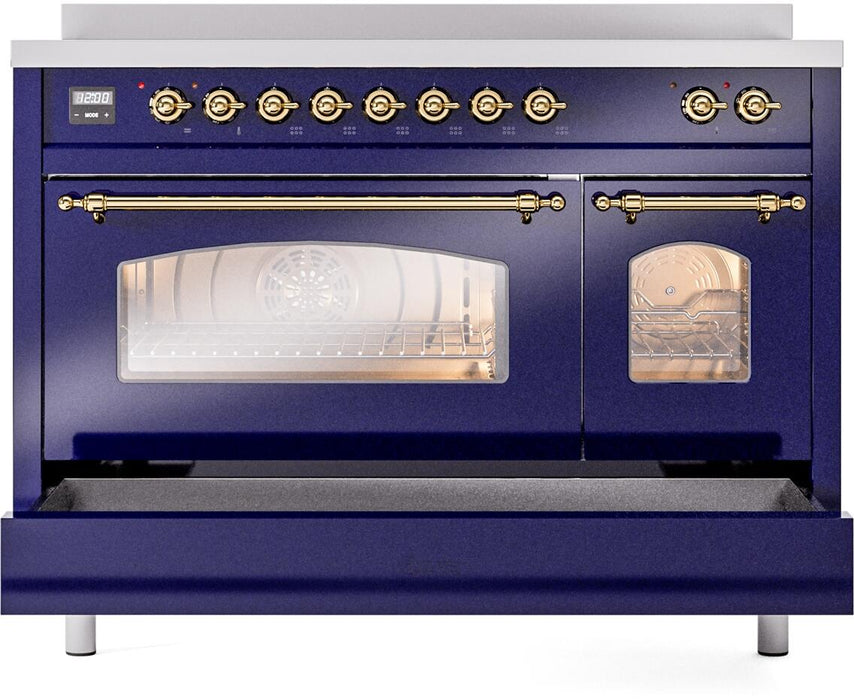 ILVE Nostalgie II 48" Electric Range, Blue, Brass Trim UPI486NMPMBG ILVE