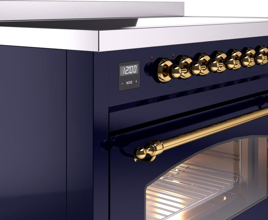 ILVE Nostalgie II 48" Electric Range, Blue, Brass Trim UPI486NMPMBG ILVE