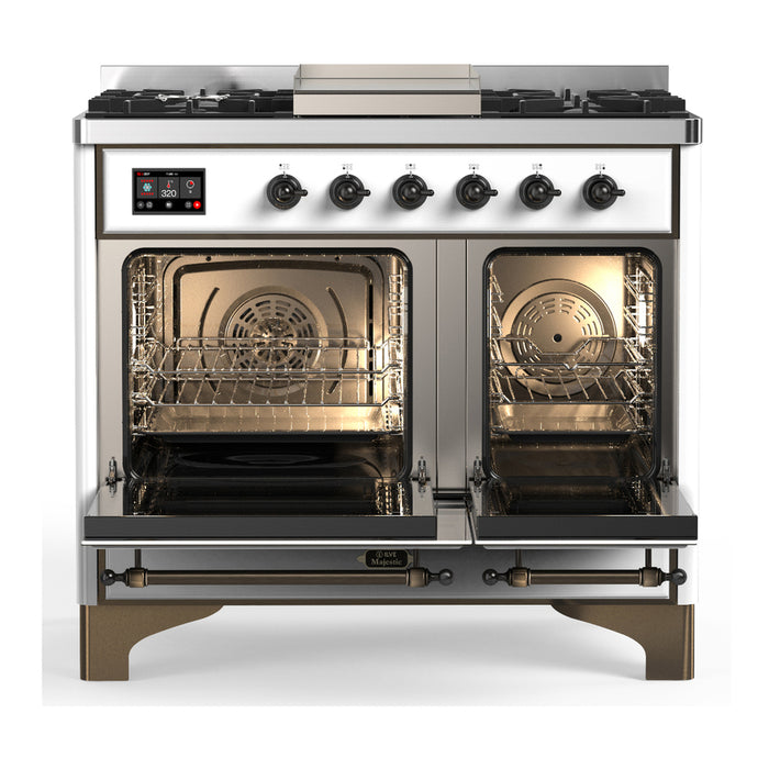 ILVE Majestic III 40" Dual Fuel, Range, White, Burnished Trim UMD40FNR3WHB