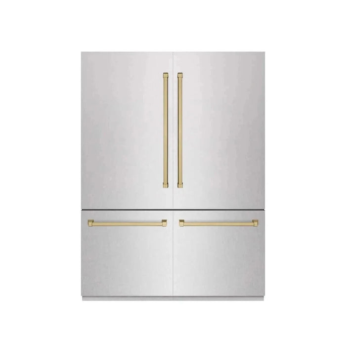 ZLINE 60" Built-In Bottom Freezer Refrigerator with Water Dispenser, Ice Maker, DuraSnow® Stainless Steel, Graphite Gray Interior, Champagne Bronze GRBIVZ-SN-60-CB