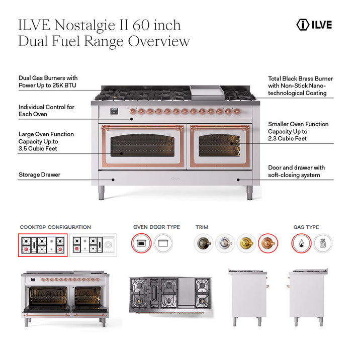 ILVE Nostalgie II 60" Dual Fuel Range UP60FNMPWHP