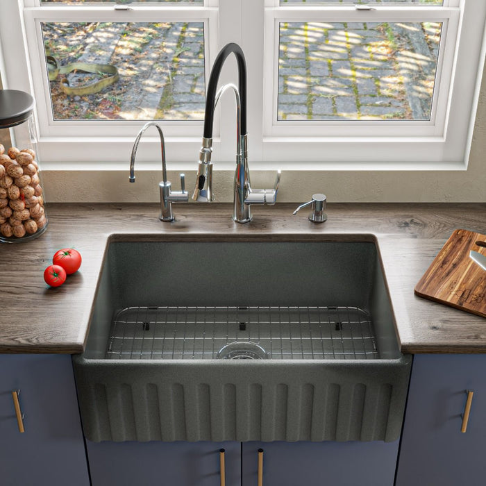 ALFI brand 30" Fireclay Farmouse Kitchen Sink In Concrete Color ABCO3020SB