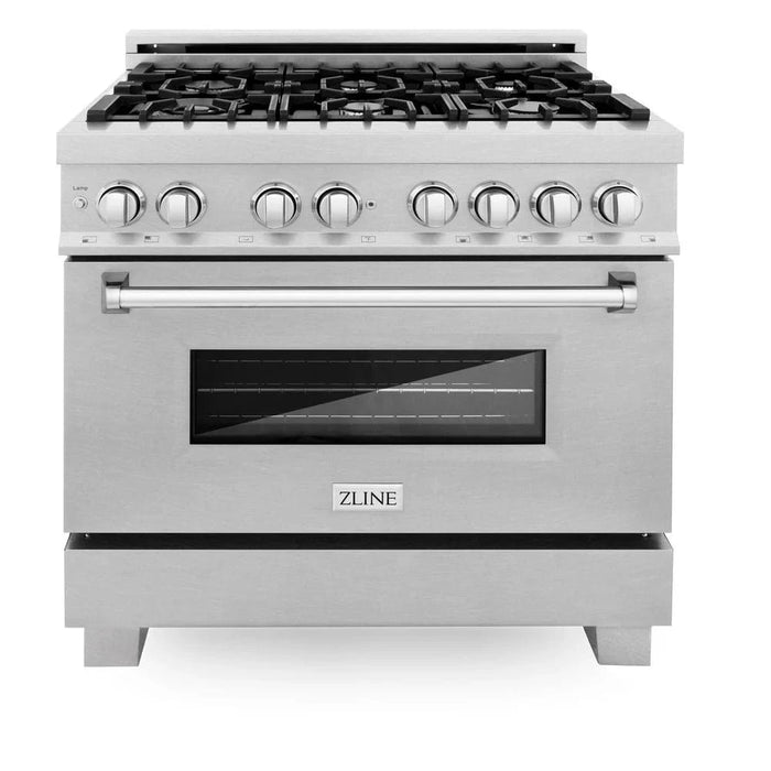 ZLINE 36" Dual Fuel Range, Snow Stainless, Snow Stainless Door, Griddle RAS-SN-GR-36