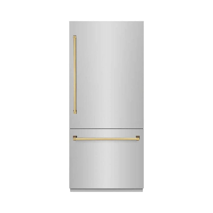 ZLINE 36" Built-In Bottom Freezer Refrigerator,Water Dispenser, Ice Maker,Graphite Gray Polished Gold GRBITZ-304-36G
