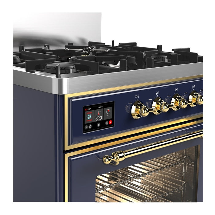 ILVE Majestic III 30"Dual Fuel Range Blue Brass Trim UM30NR3MBG