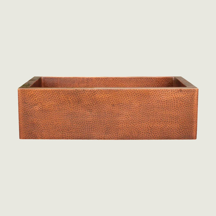 NAUXUS Copper Farmhouse Kitchen Sink, Handmade Hammered Single-Bowl Copper Apron Sink Include Kitchen Basket Stainer , FMHK09-NX