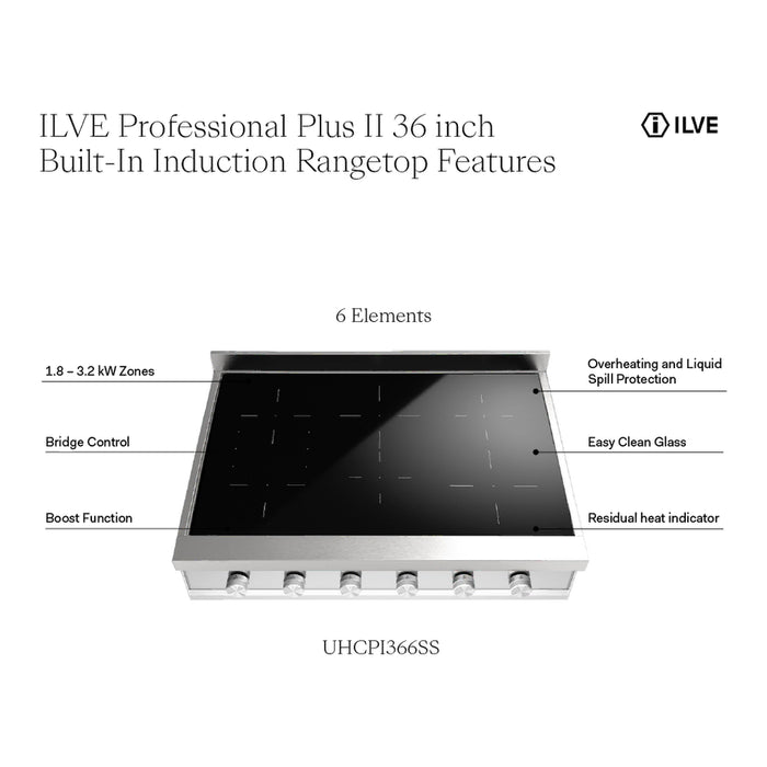ILVE Professional Plus II 36" Built-In Induction Rangetop UHCPI366SS