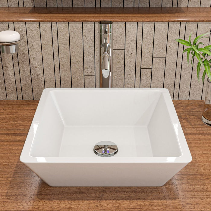ALFI brand White 17" Square Above Mount Ceramic Sink ABC912