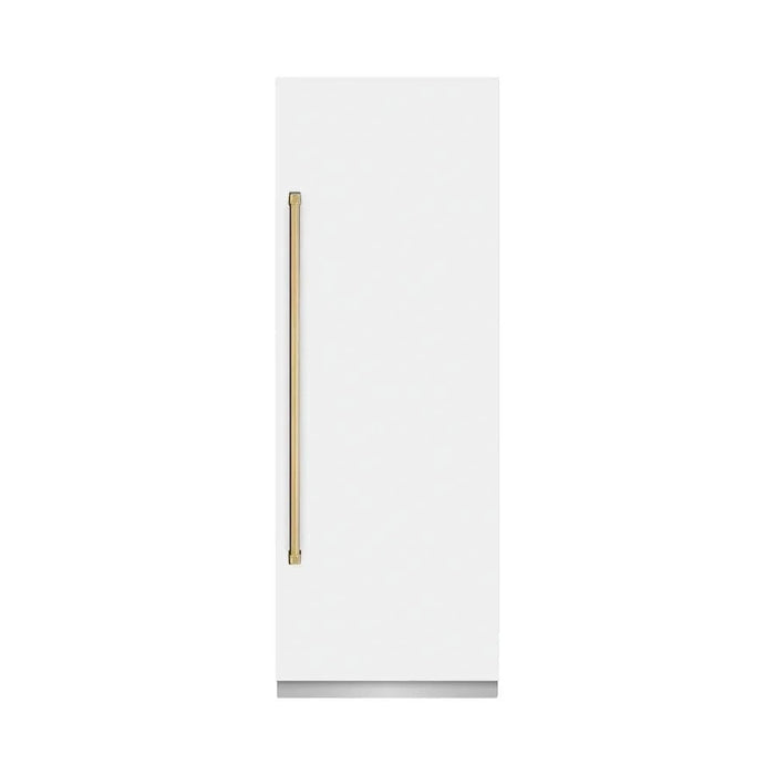ZLINE 30" Column Refrigerator White Matte Stainless Steel, Graphite Gray Interior Polished Gold RCRVZ-WM-30-G