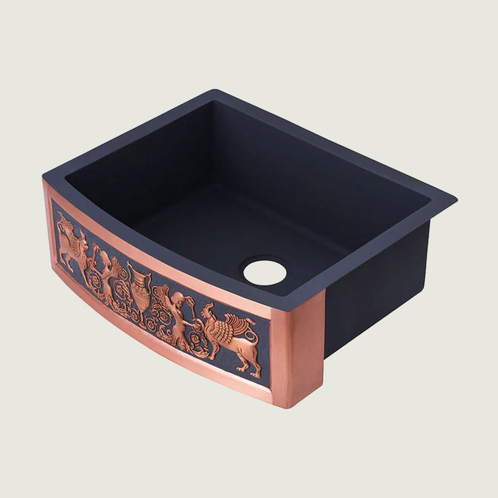 Nauxus Single Bowl  Farmhouse Copper Sink with Curved Apron Front, FMHK11-NX