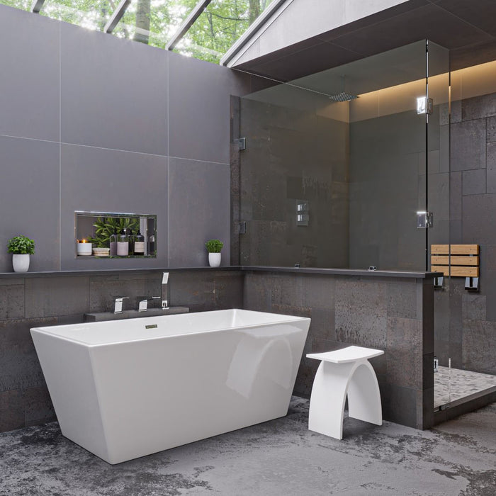 ALFI brand 59" White Rectangular Acrylic Free Standing Soaking Bathtub AB8833