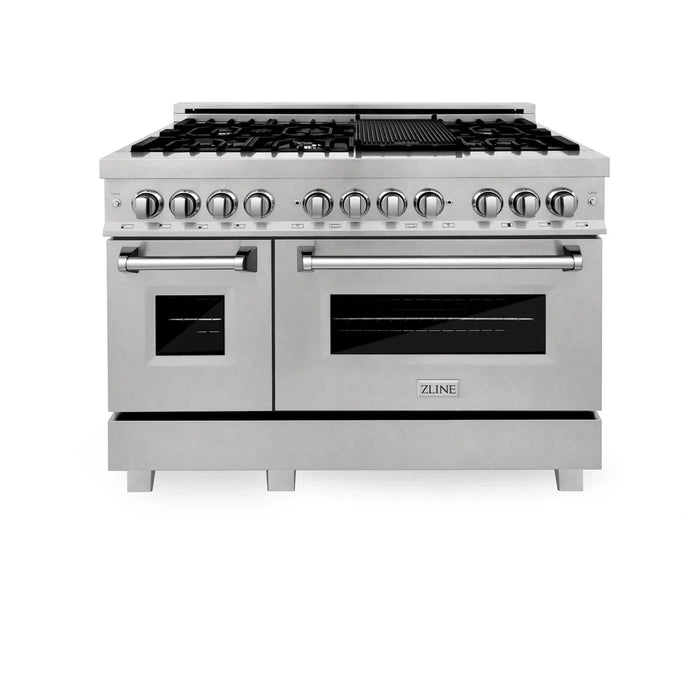 ZLINE 48" Dual Fuel Snow Stainless Range, Snow Stainless Door, Griddle RAS-SN-GR-48
