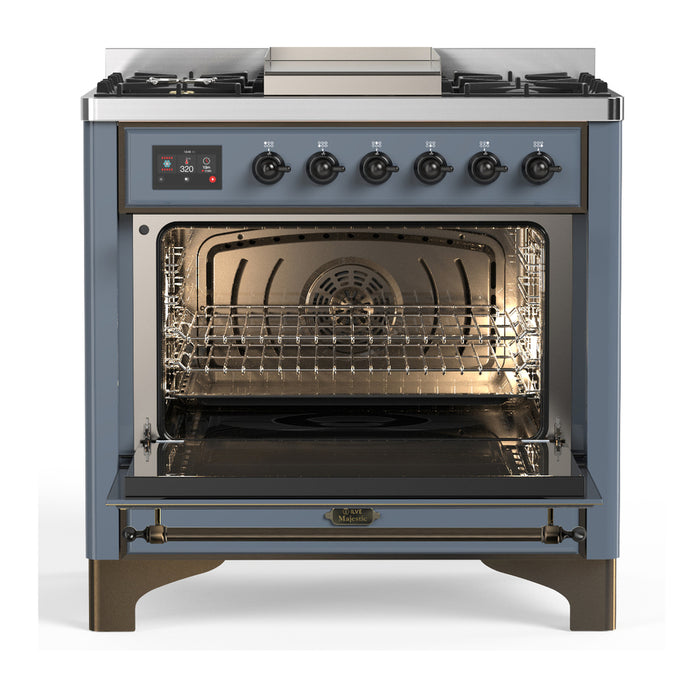 ILVE Majestic III 36" Dual Fuel, Range, Blue Grey, Burnished Trim UM36FNR3BGB