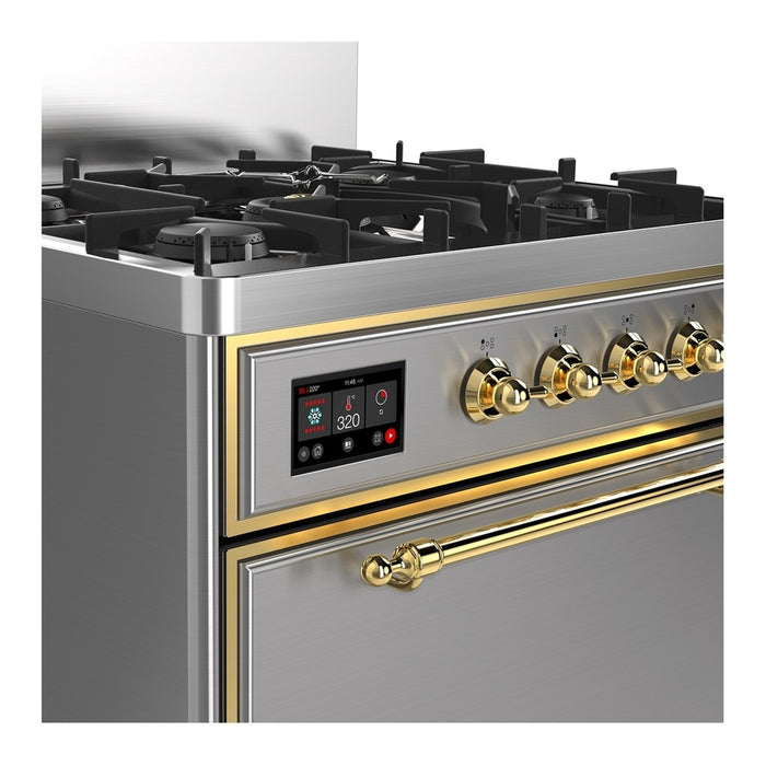 ILVE Majestic III 30" Dual Fuel Range, Stainless Steel Brass Trim UM30QNR3SSG