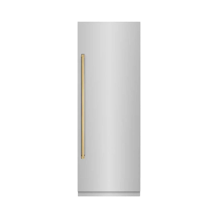 ZLINE 30" Column Refrigerator Stainless Steel, Graphite Gray Interior Polished Gold RCRVZ-30430-G