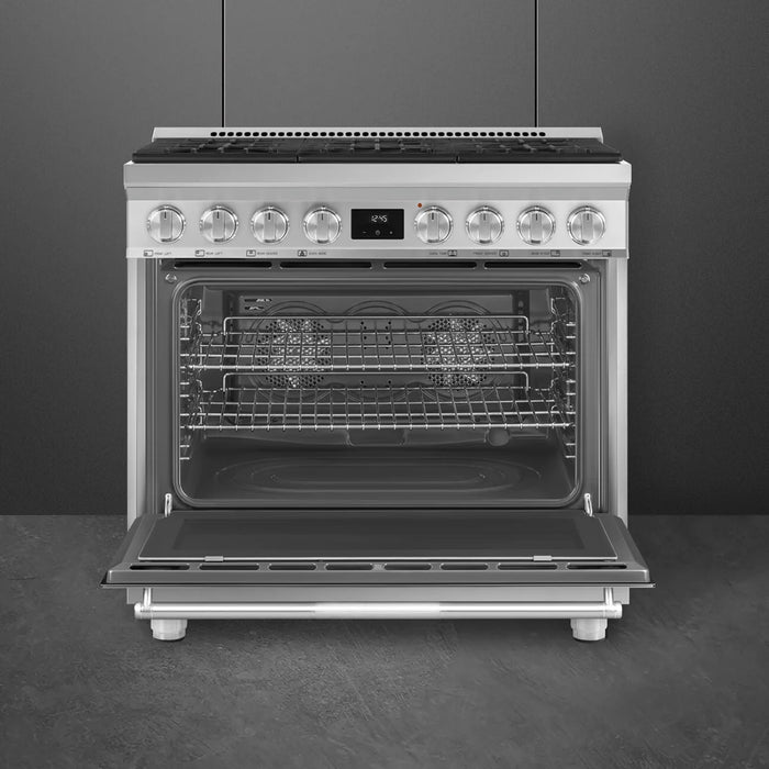 SMEG 36" Freestanding Dual Fuel Range, SPR36UGMX