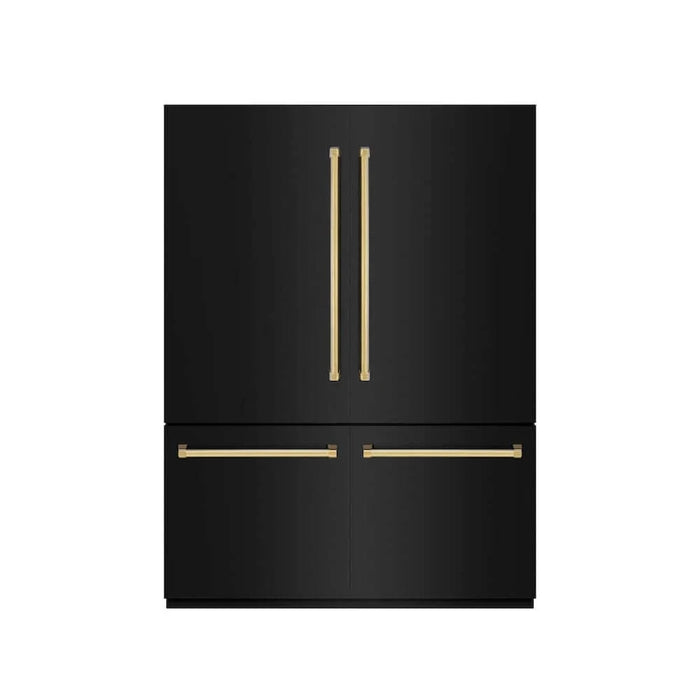 ZLINE 60" Built-In Bottom Freezer Refrigerator with Water Dispenser, Ice Maker, Black Stainless Steel, Graphite Gray Interior, Polished Gold GRBIVZ-BS-60-G