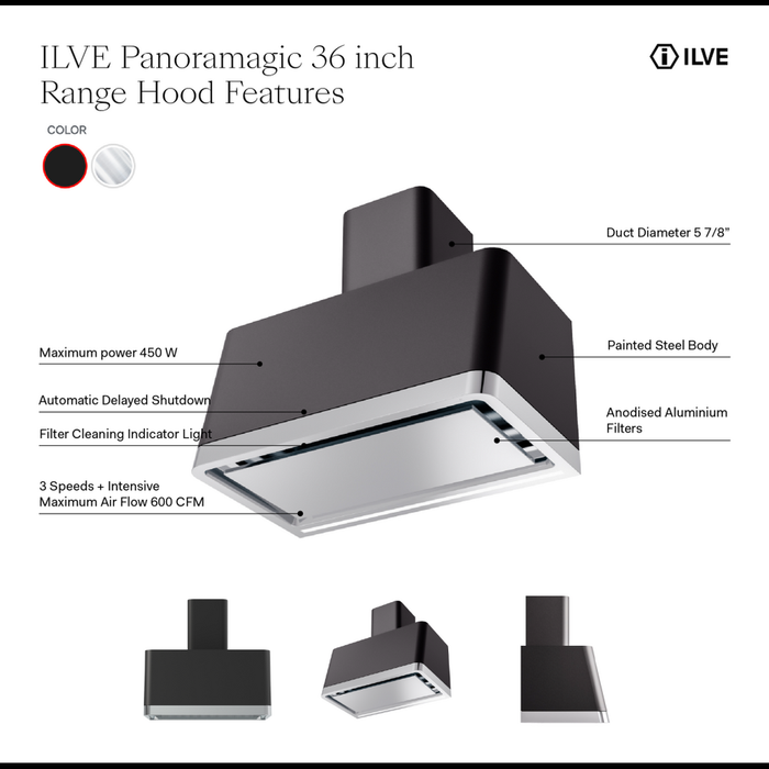 ILVE Panoramagic 36" Wall Mount Range Hood UAPM90MK