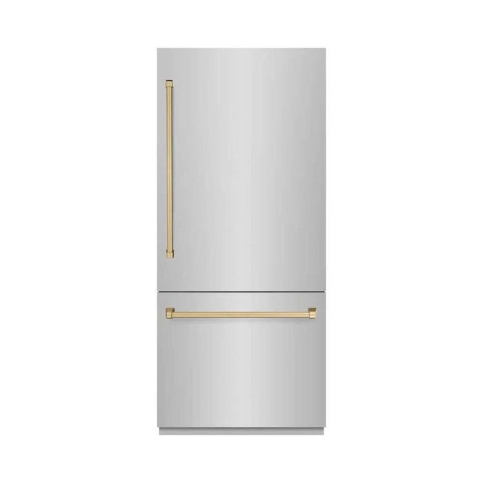 ZLINE 36" Built-In Bottom Freezer Refrigerator,Water Dispenser, Ice Maker,Graphite Gray Champagne Bronze GRBITZ-304-36CB